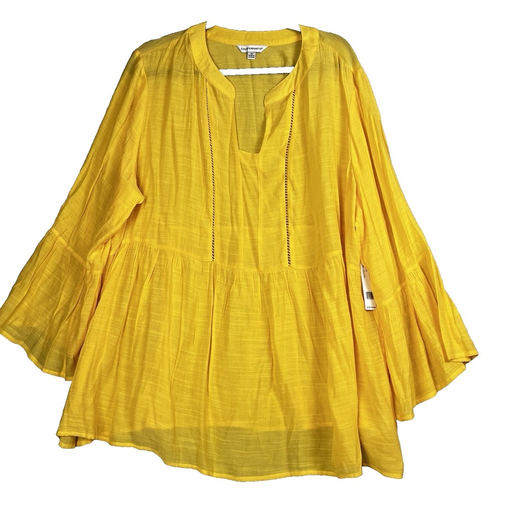 Women's 3XL Pintuck Boho Blouse V-Neck 3/4 Bell Sleeve Crochet Top‎ Counterparts